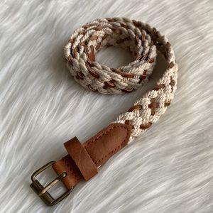 Woven Cognac and Beige Braided Belt Size 6